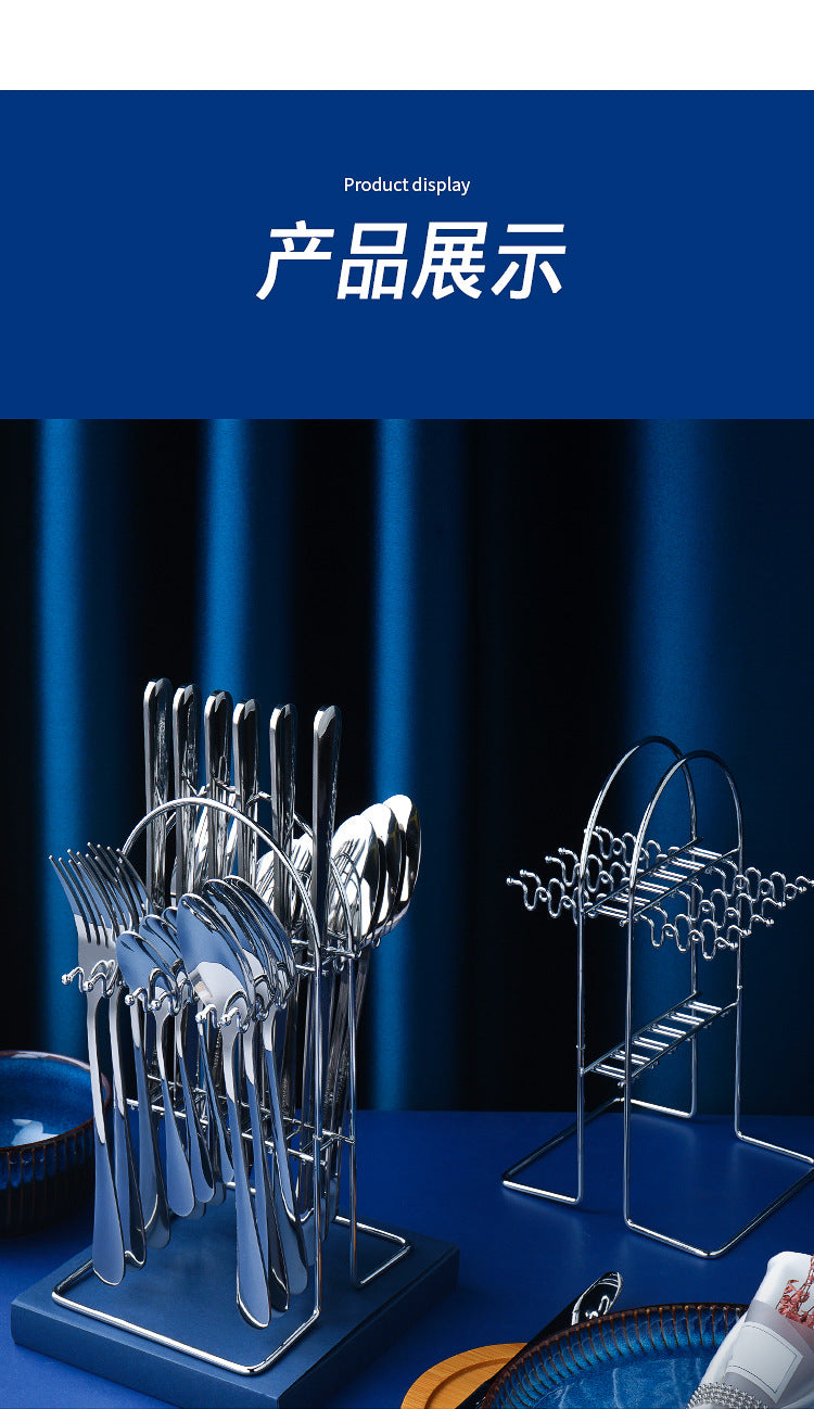 24pcs Stainless Steel Cutlery Set with Holder - Steak Knife Fork Spoon