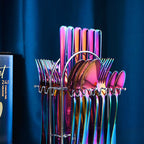 24pcs Stainless Steel Cutlery Set with Holder - Steak Knife Fork Spoon