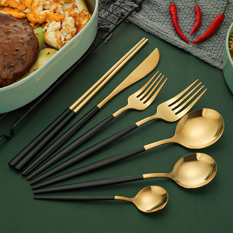 Emerald Gold Cutlery Set - Steak Knife Fork Spoon Chopsticks