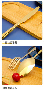 24pcs Stainless Steel Cutlery Set with Holder - Steak Knife Fork Spoon