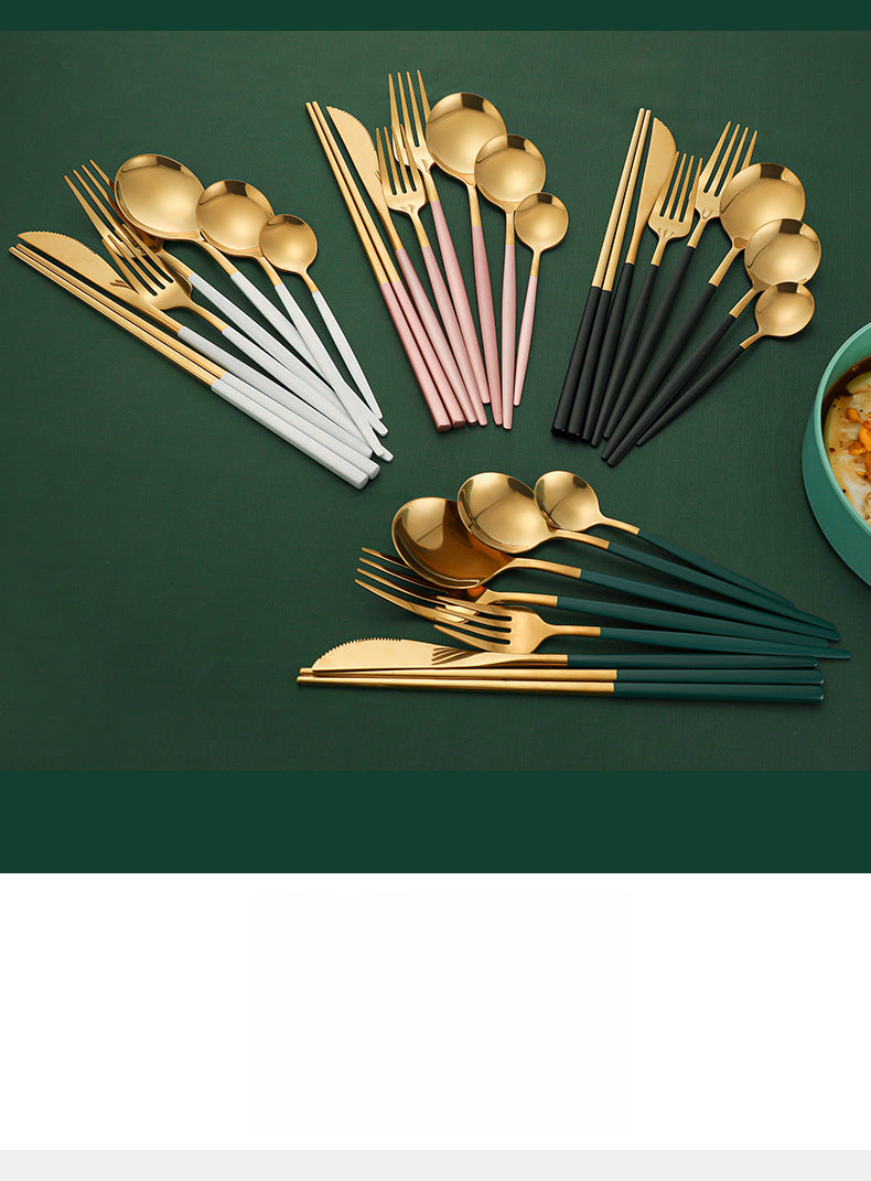 Emerald Gold Cutlery Set - Steak Knife Fork Spoon Chopsticks