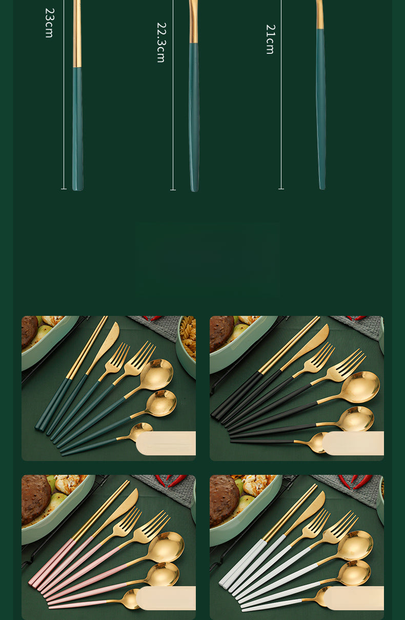 Emerald Gold Cutlery Set - Steak Knife Fork Spoon Chopsticks