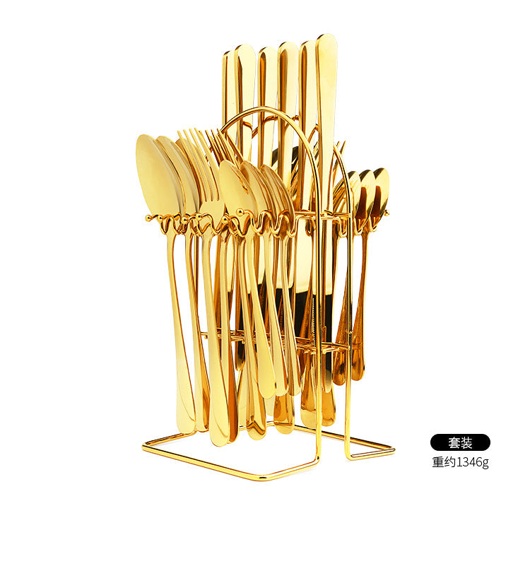 24pcs Stainless Steel Cutlery Set with Holder - Steak Knife Fork Spoon