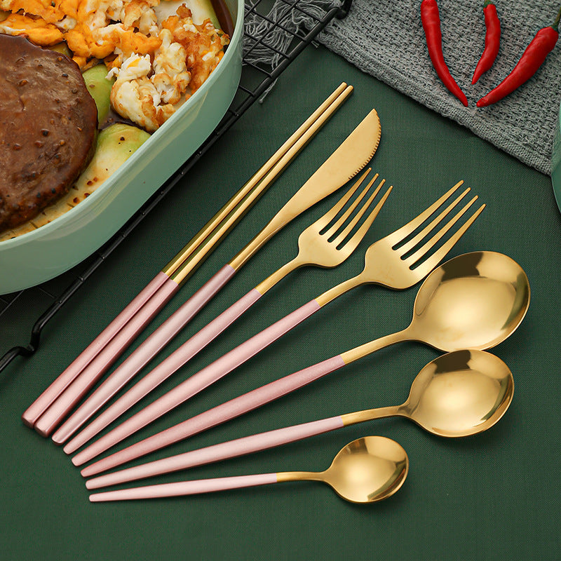 Emerald Gold Cutlery Set - Steak Knife Fork Spoon Chopsticks