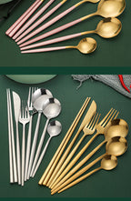 Emerald Gold Cutlery Set - Steak Knife Fork Spoon Chopsticks
