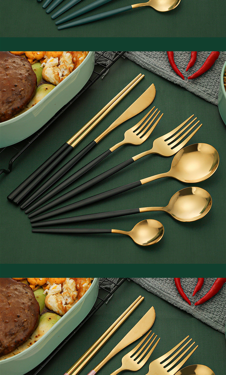 Emerald Gold Cutlery Set - Steak Knife Fork Spoon Chopsticks