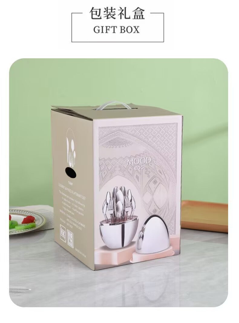 Rose Gold Egg Cutlery Set - 12/24pc Stainless Steel Utensils