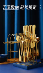 24pcs Stainless Steel Cutlery Set with Holder - Steak Knife Fork Spoon