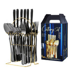 24pcs Stainless Steel Cutlery Set with Holder - Steak Knife Fork Spoon