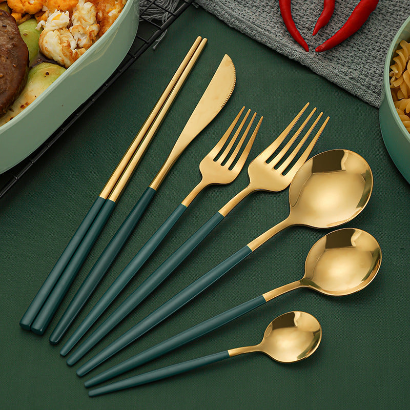 Emerald Gold Cutlery Set - Steak Knife Fork Spoon Chopsticks