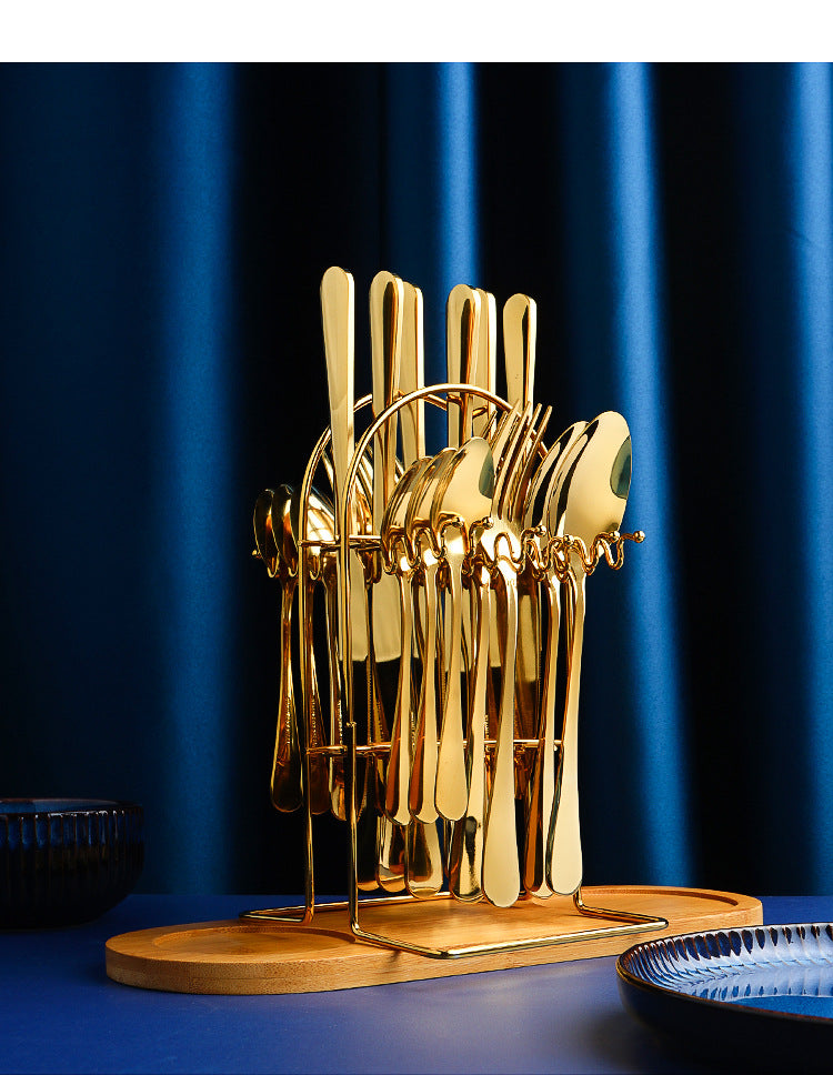 24pcs Stainless Steel Cutlery Set with Holder - Steak Knife Fork Spoon