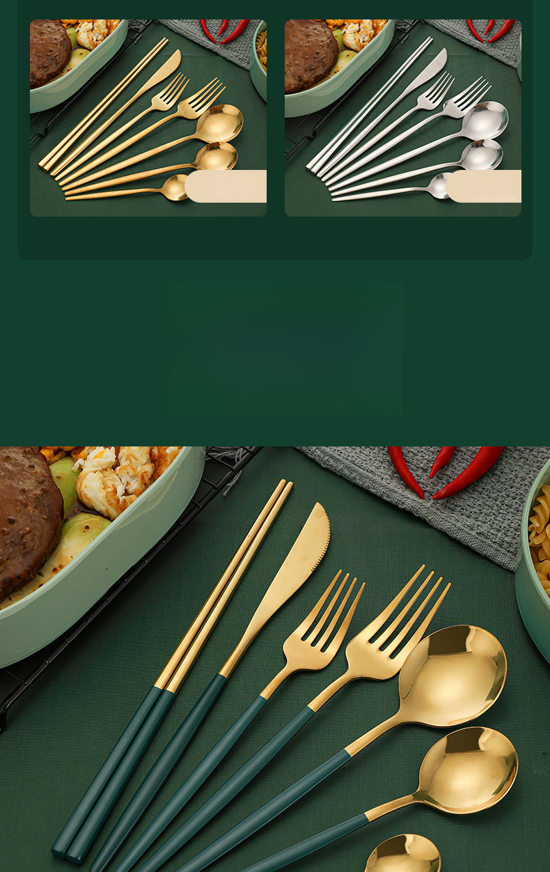 Emerald Gold Cutlery Set - Steak Knife Fork Spoon Chopsticks